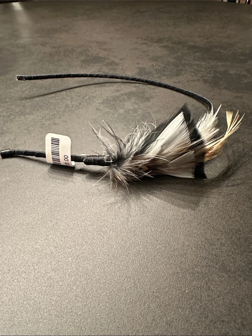 Feather Accent Headband in Black, White & Tan